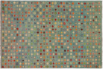 handmade Geometric Balouchi Blue Rust Hand Knotted RECTANGLE 100% WOOL area rug 5' x 8'